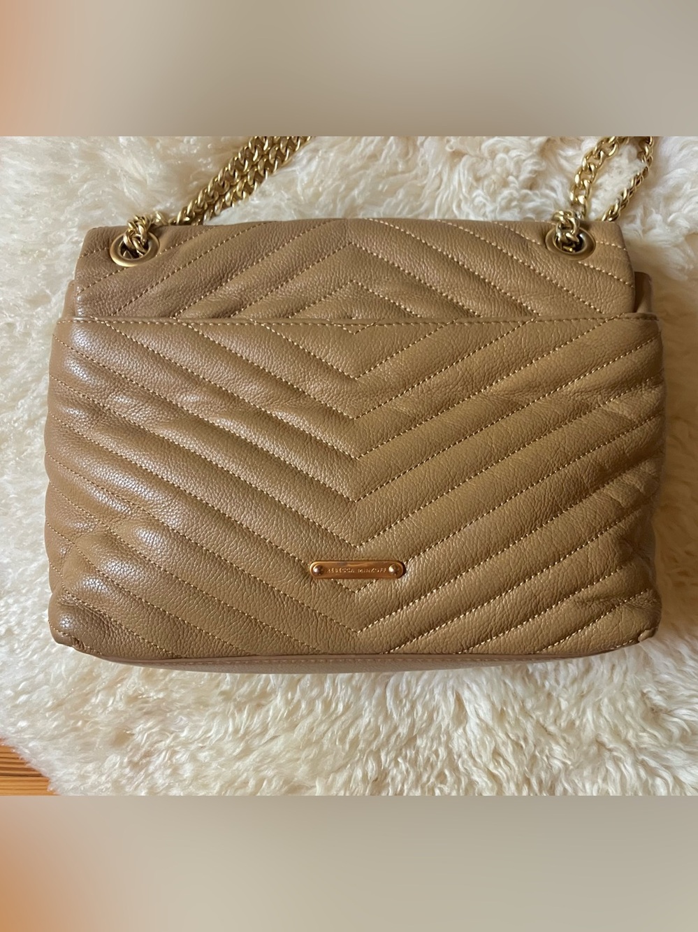 Rebecca Minkoff Edie Flap Chevron Quilted Leather Shoulder Bag in Tan - Picture 7 of 16